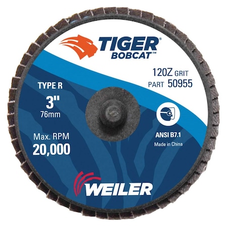 Weiler 3" BobCat Mini Abrasive Flap Disc, Conical (TY29), Type R Mount, 120Z 50955
